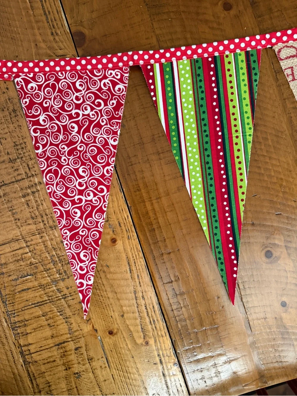 Red & Green Christmas Holiday Fabric Pennant Garland